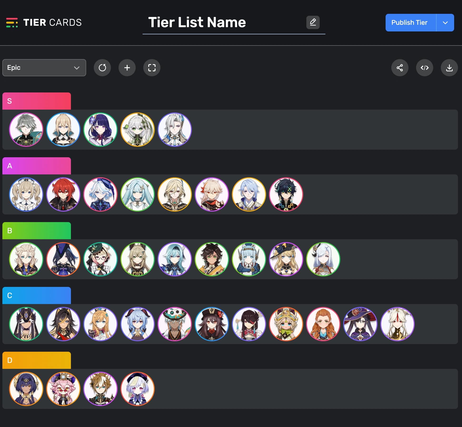 tier cards ui